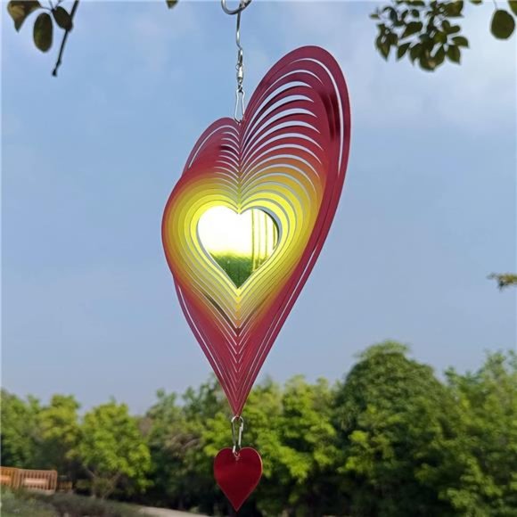 Spinner Red-Yellow Gradient Love Heart | 3D Metal Hanging Wind 8"W x 8"H - Picture 5 of 8
